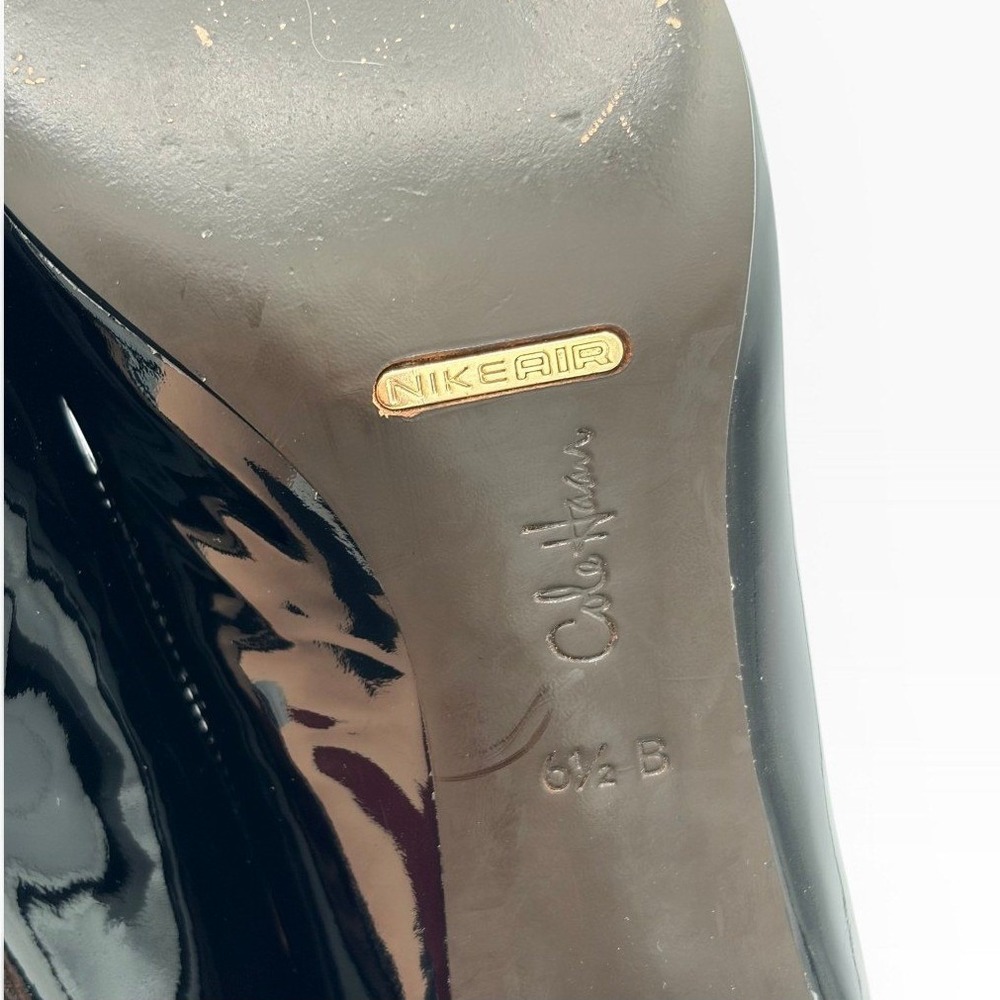 Cole Haan Nike Air Pumps 6.5 Classic Black Patent Leather Block Heel Round Toe - Picture 7 of 7